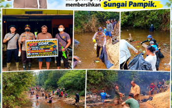 Polsek Tayan Hulu dan Warga Gotong Royong Bersihkan Sungai Pampik, Perkuat Kepedulian Lingkungan