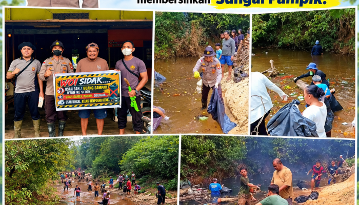 Polsek Tayan Hulu dan Warga Gotong Royong Bersihkan Sungai Pampik, Perkuat Kepedulian Lingkungan